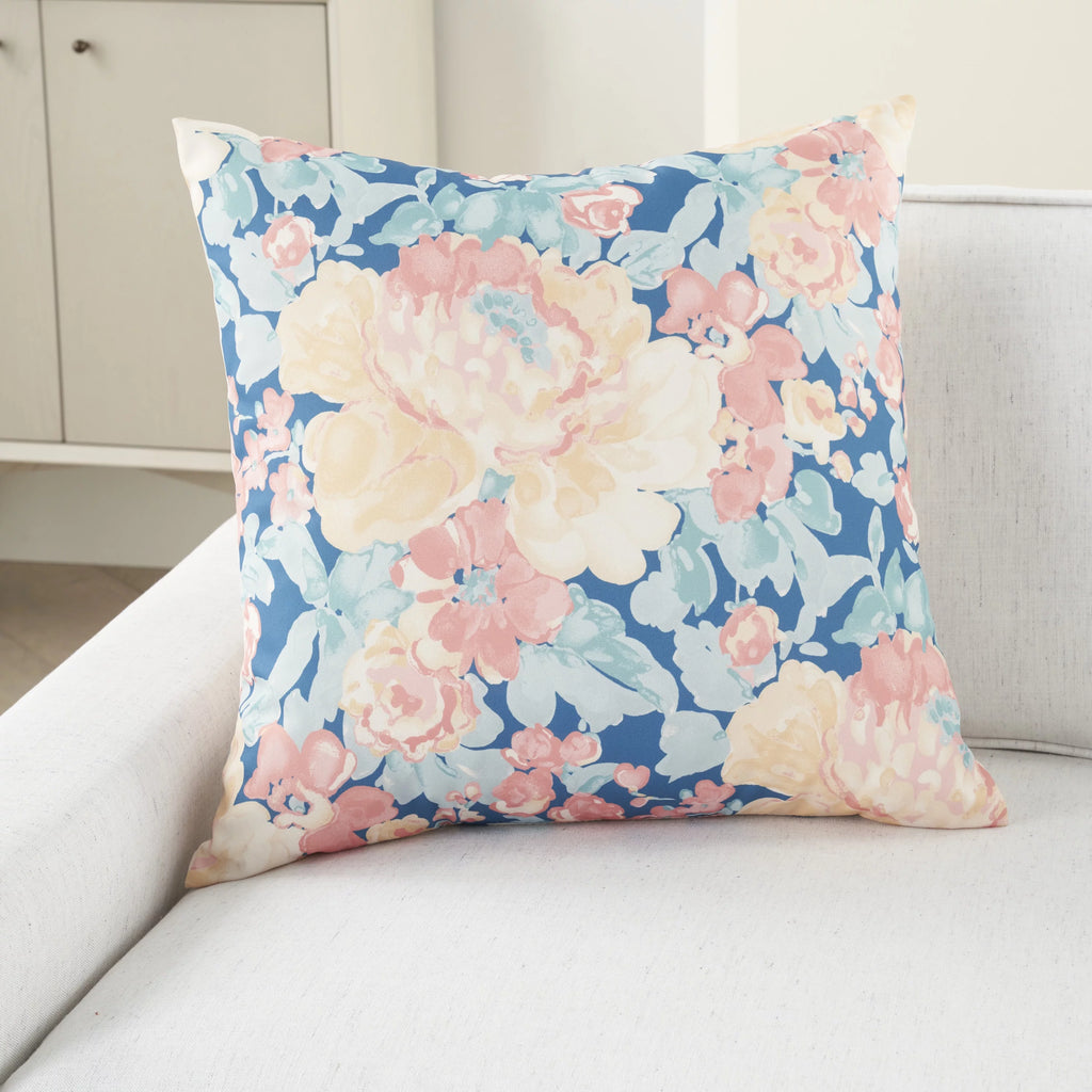 Blue Ivory Indoor Outdoor Washable Throw Pillow P4286