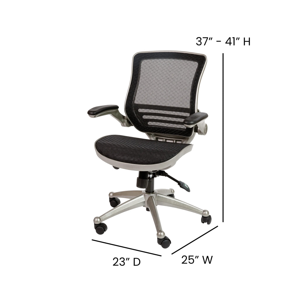 Mid-Back Transparent Black Mesh Executive Swivel Office Chair with Flip-Up Arms P1545