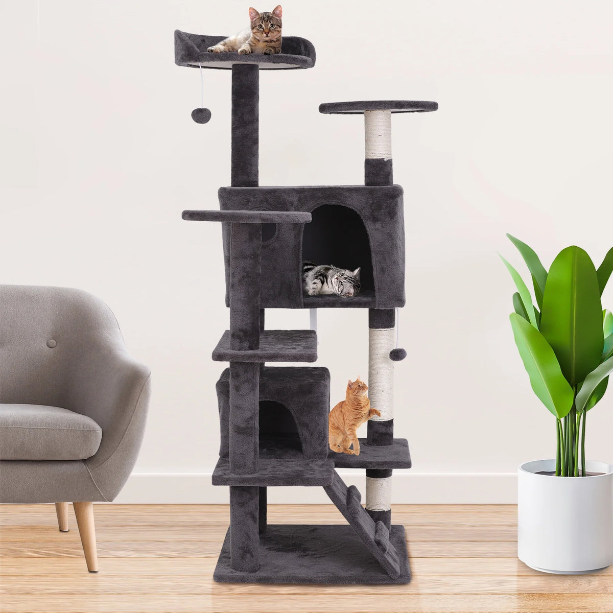 55-in Dark Gray Cat Tree & Scratching Post Tower Z462
