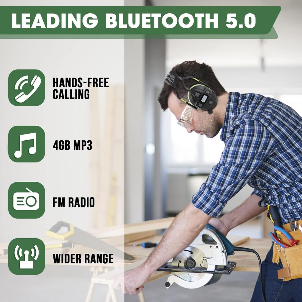 Green Bluetooth Safety Ear Muffs with FM Radio P555