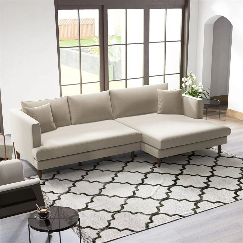 Beige Velvet L-Shaped Sectional G862