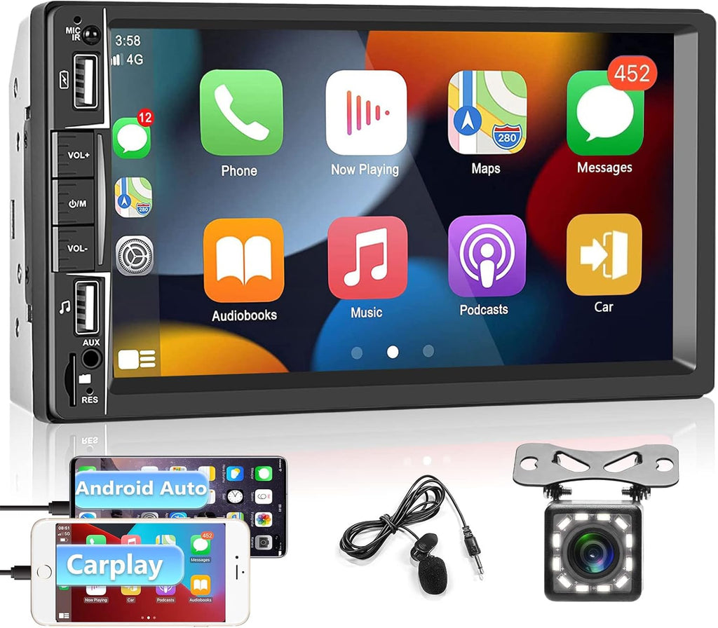 7 Inch Touch Screen Double Din Car Stereo with Bluetooth Backup Camera T35902