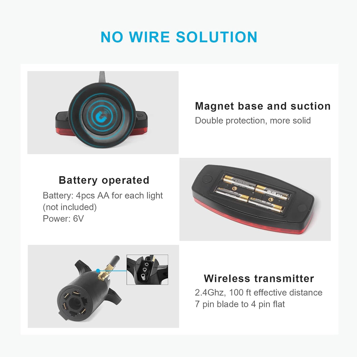 Wireless Trailer Lights with Adjustable Bracket, Battery Magnetic Tow Lights with Strobe M975