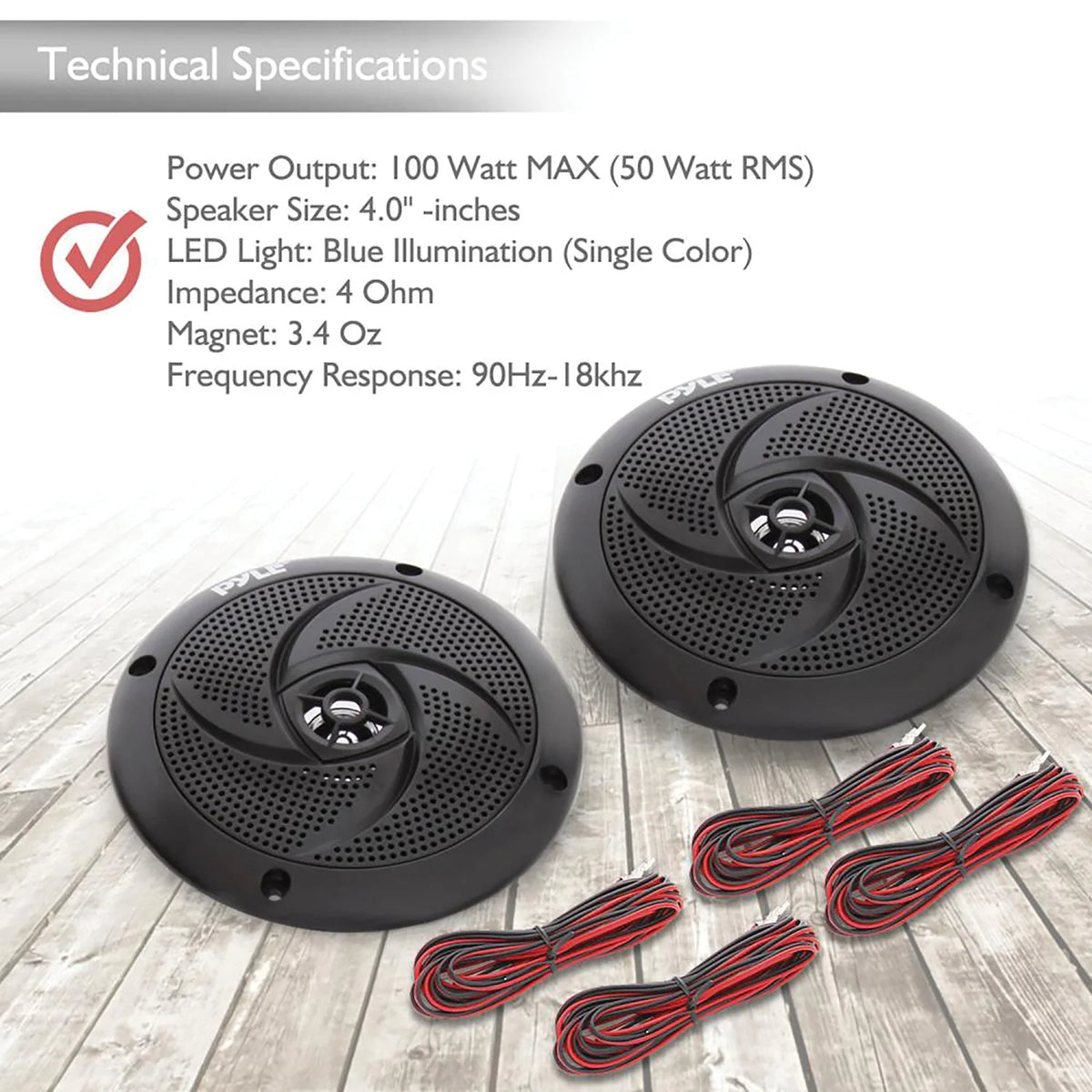 4 Waterproof Low Profile Marine Speakers, Black (2 Pack) U615