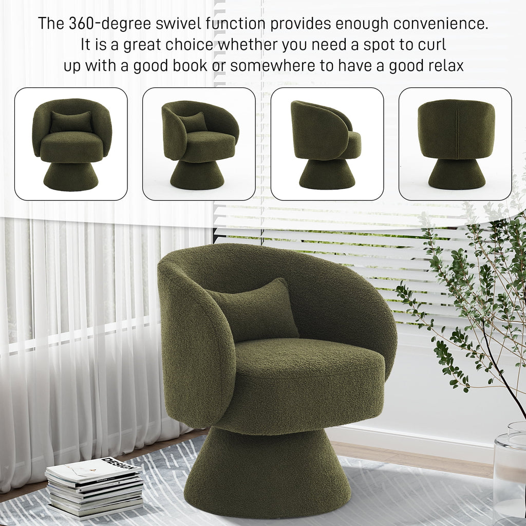 Set of 2 Teddy Fabric Swivel Barrel Chairs with Pillow B569414