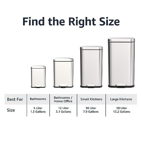 Rectangular Trash Can with Soft-Close Foot Pedal, Brushed Stainless Steel, 30 litre V8727