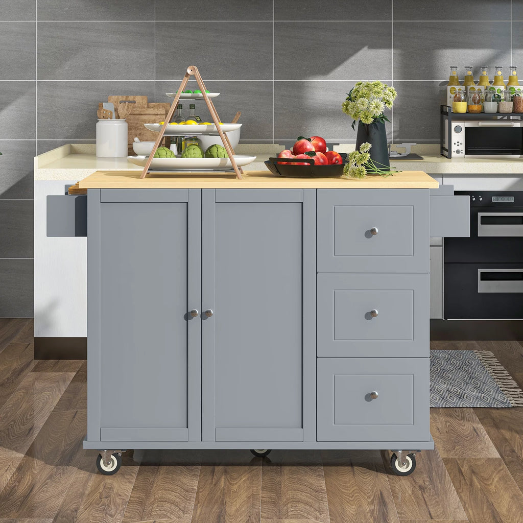 Rolling Mobile Kitchen Island with Storage Cabinet and Drop Breakfast Bar V163