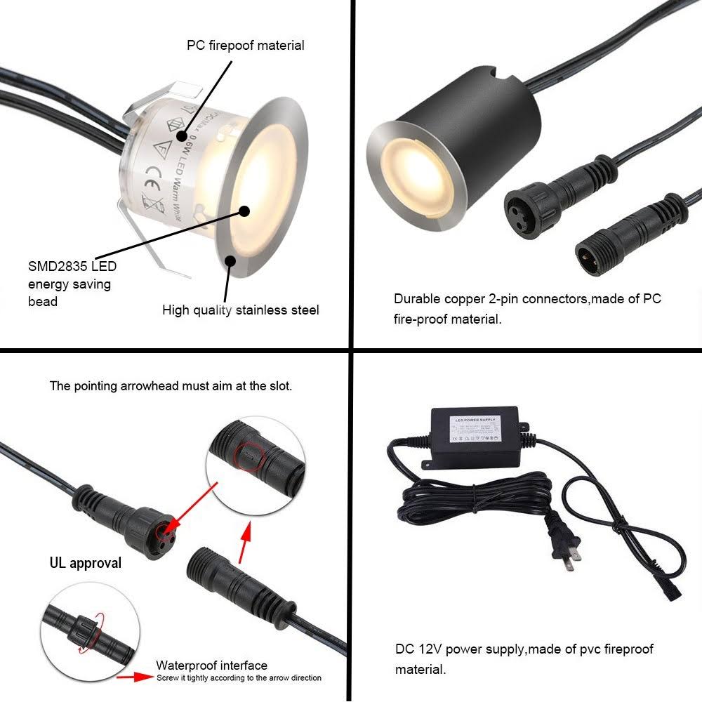 10-pcs 12V IP67 Waterproof Recessed LED Deck Light Kits R370