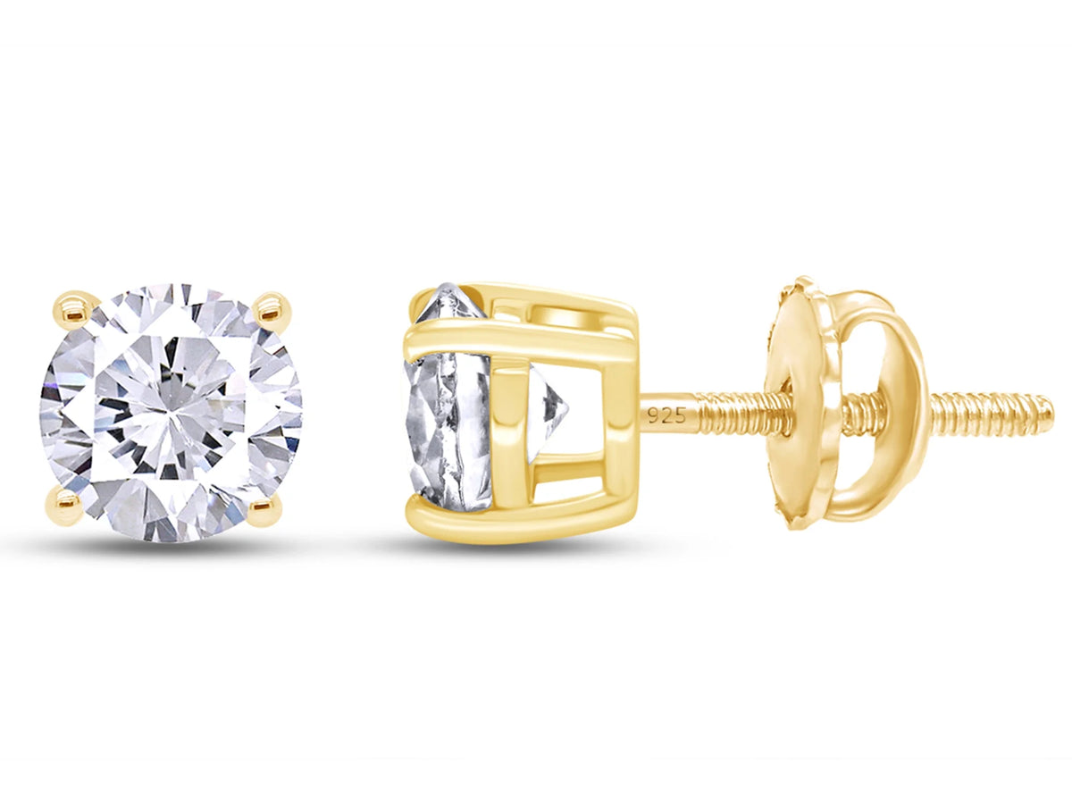 4.5MM Round Cut Lab Created Moissanite Screw Back Stud Earrings In 18K Yellow Gold Over Sterling Silver R5717