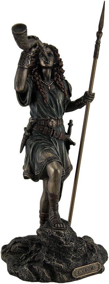Resin Statue of Boudica Warrior Queen Holding Spear and Celtic Horn, 5 X 10.25 X 5 Inches M96250