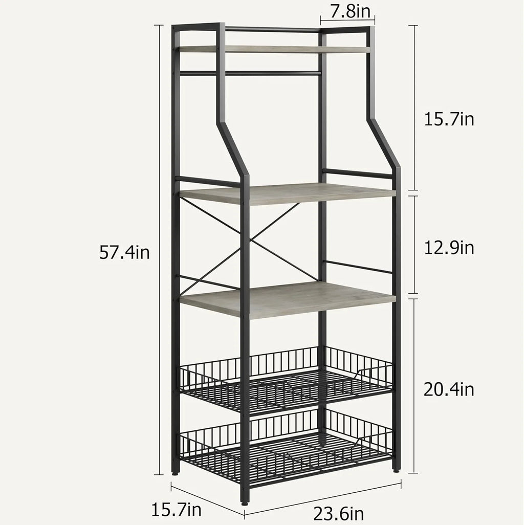 Rustic Gray 5-Tier Microwave Stand with Anti-Tip Kit G632