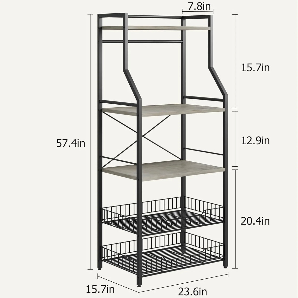 Rustic Gray 5-Tier Microwave Stand with Anti-Tip Kit G632