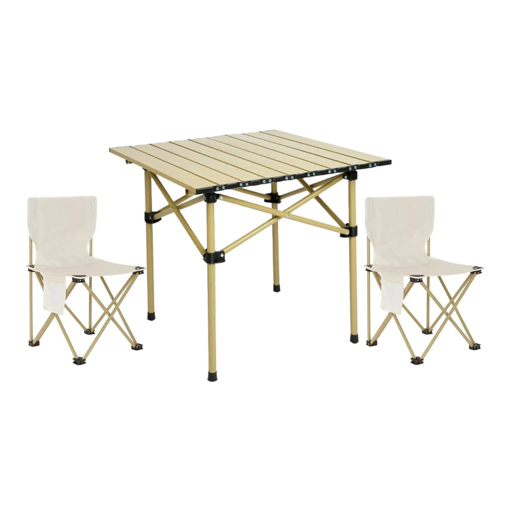 Camping Folding Table Chairs Set Steel Camp Table with 2 Stools Oxford Mat Chair U45388