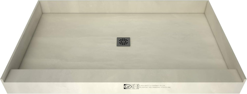 60" x 36" Center Drain Shower Pan Kit with PVC Drain and Grate N549