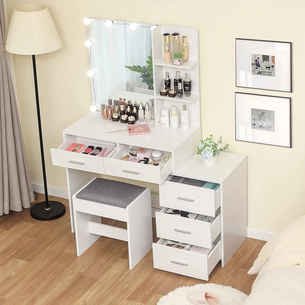 White Vanity Set with Mirror and Stool Z3351