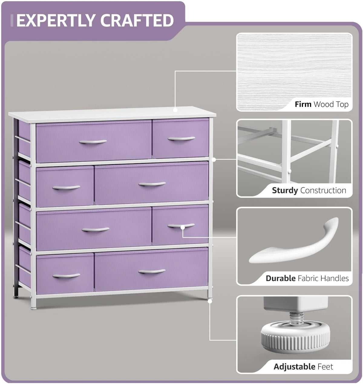 8 Drawer Fabric Dresser with Wood Top Q38323