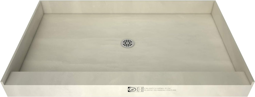 60" x 36" Center Drain Shower Pan Kit with PVC Drain and Grate N549