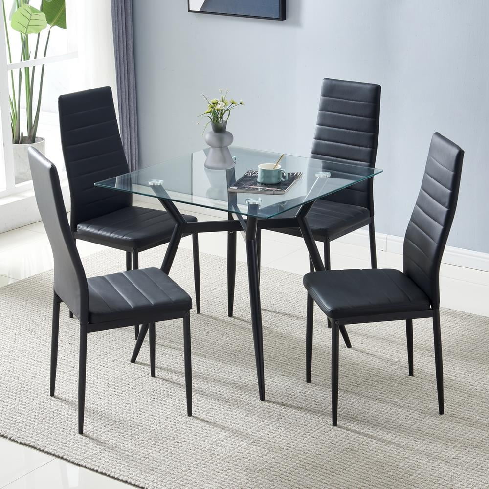 Set of 4 Black PU Leather Dining Side Chairs A374