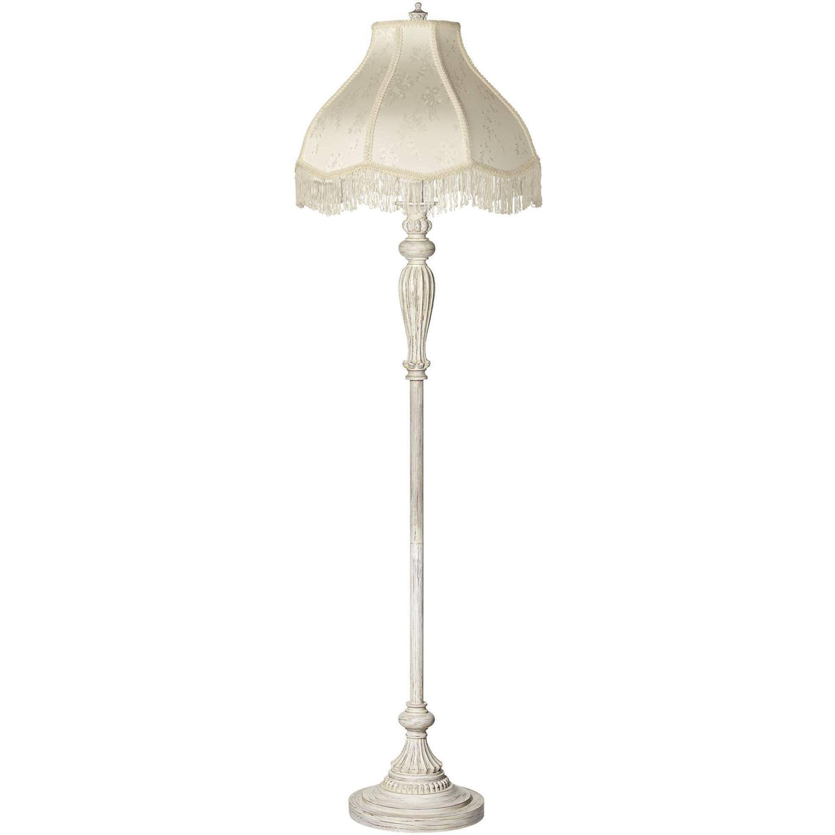 Antique White Cream Scallop Fabric Dome Shade Floor Lamp F848087