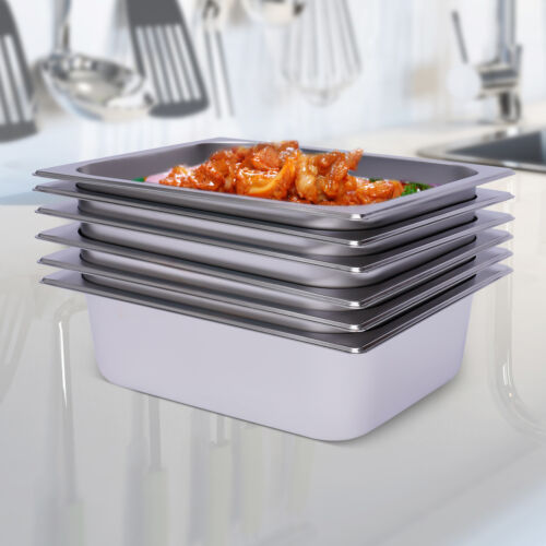 6Pcs 1/2 Size 4" Deep Silver Stainless Steel Steam Table Pans E883