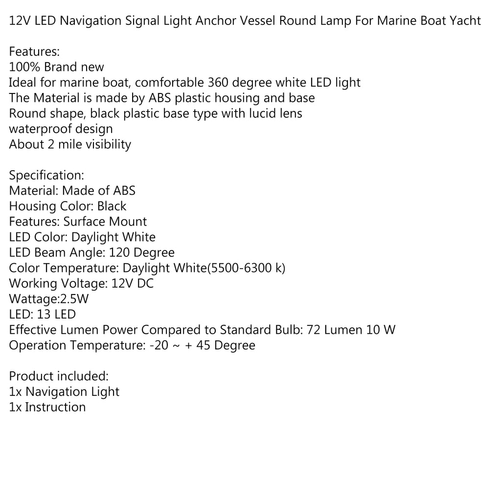 12V 360° Marine Boat Waterproof Navigation Stern LED Lights X47909