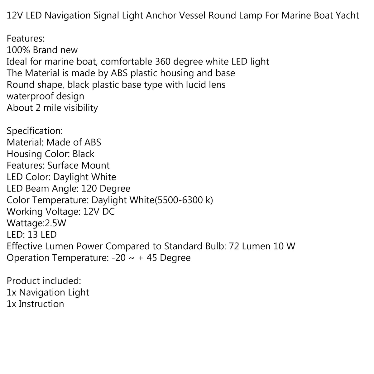 12V 360° Marine Boat Waterproof Navigation Stern LED Lights X47909