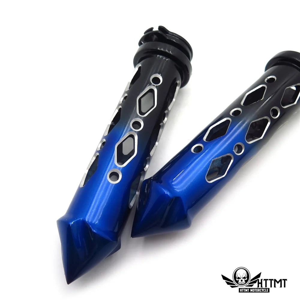 Black Blue Cruiser Motorcycle 22mm 7/8" Spike Hole Hollow-out Hand Grips Handlebar Q1310