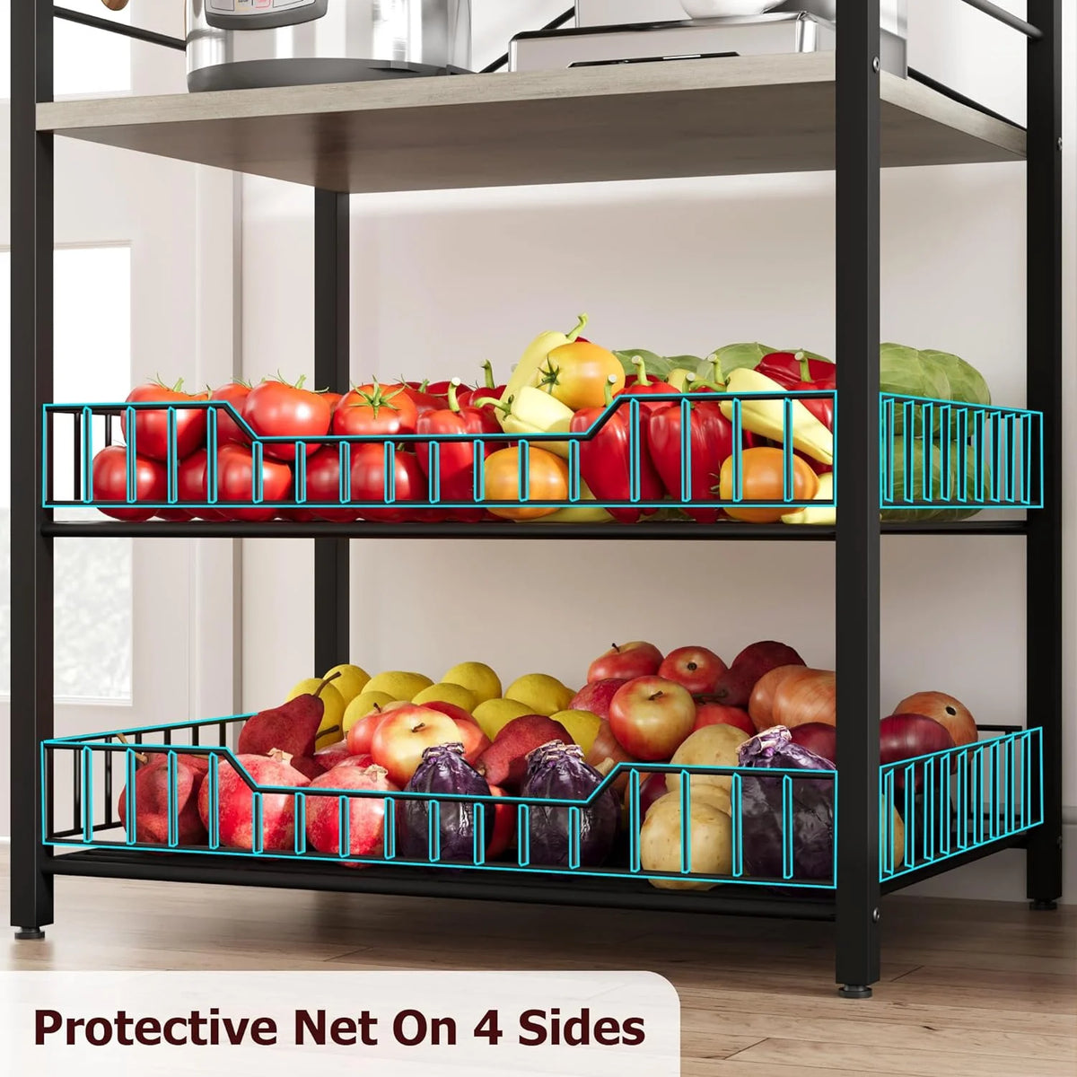 Rustic Gray 5-Tier Microwave Stand with Anti-Tip Kit G632
