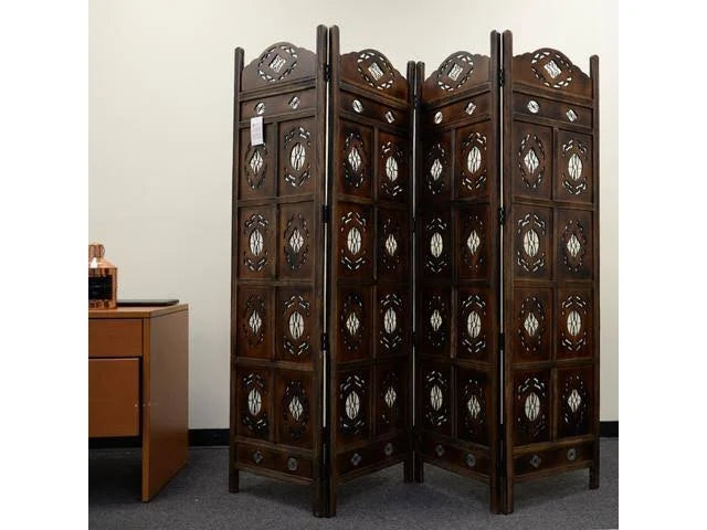 4 Panel Carved Wood Room Divider S841125