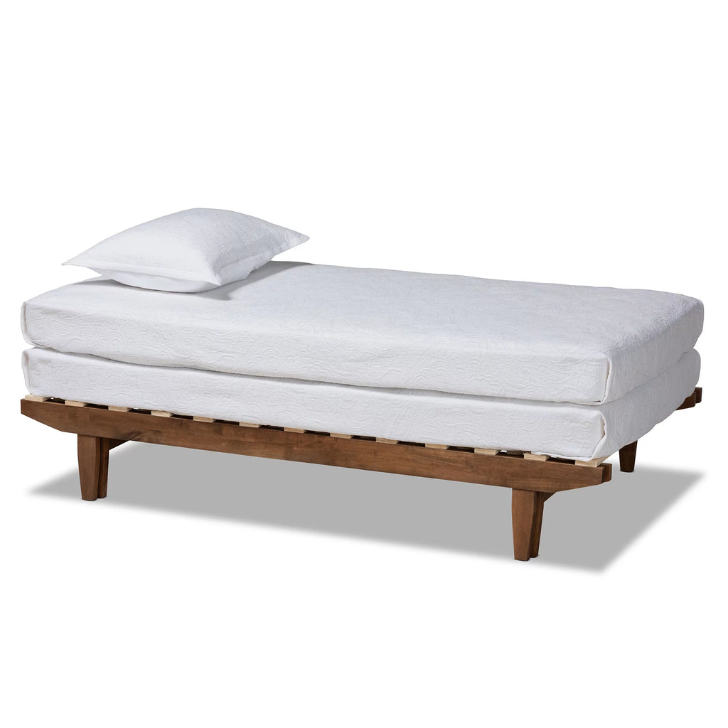 Twin Walnut Rubberwood Expandable Platform Bed Frame S2728