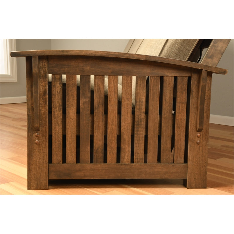 Walnut Futon with Drawers and Linen Gray Mattress B479668