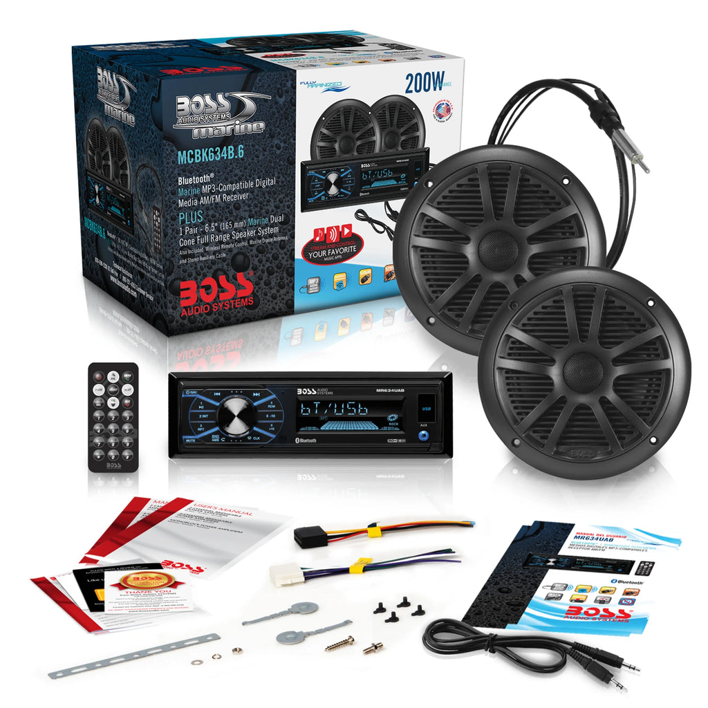 Black Marine Boat Sound System Package with 2 Speakers B916861