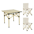 Camping Folding Table Chairs Set Steel Camp Table with 2 Stools Oxford Mat Chair U45388