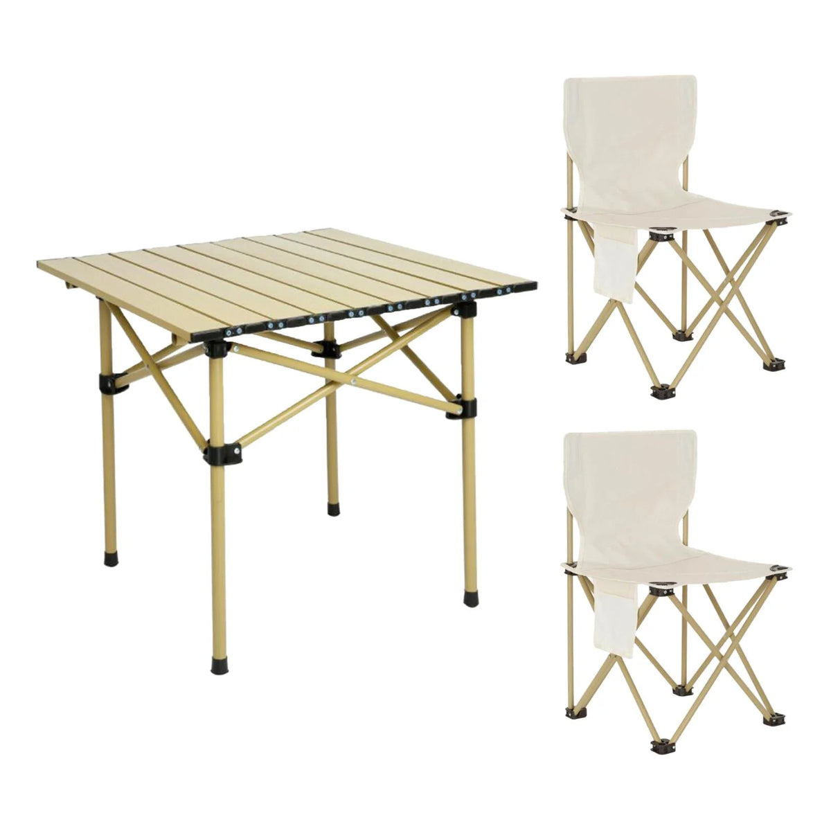 Camping Folding Table Chairs Set Steel Camp Table with 2 Stools Oxford Mat Chair U45388