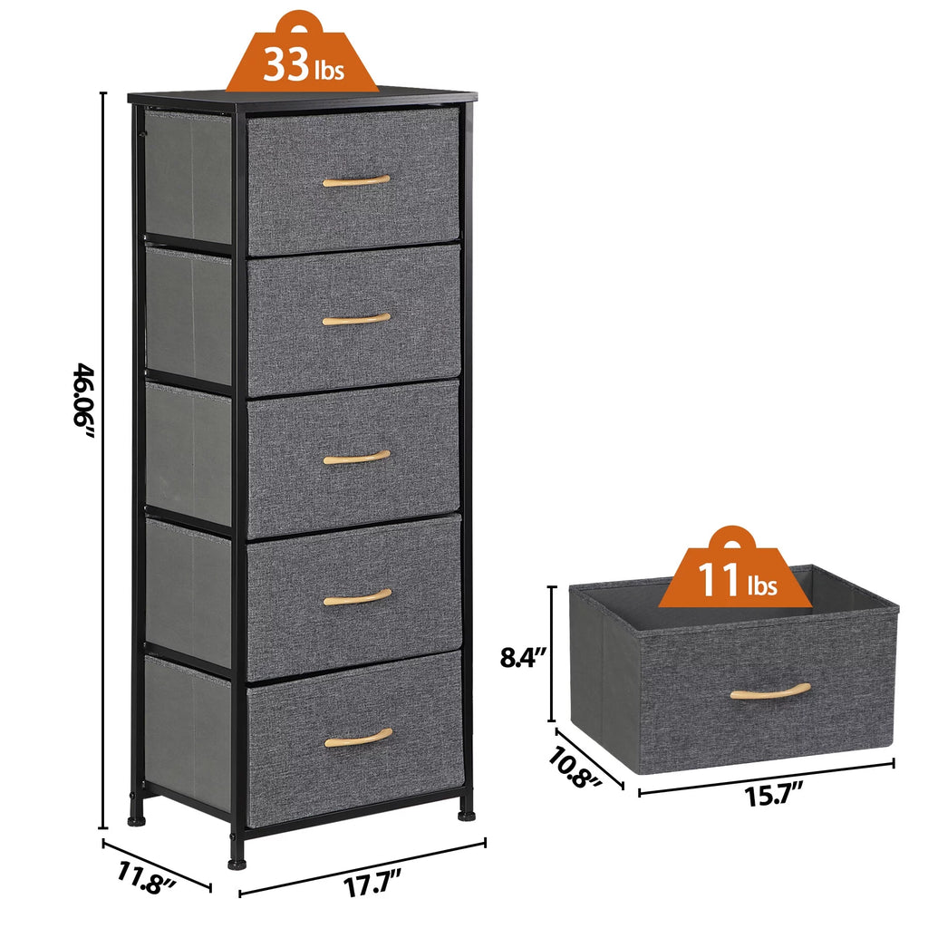 Black Metal Frame 5 Drawer Dresser Storage Tower I59346