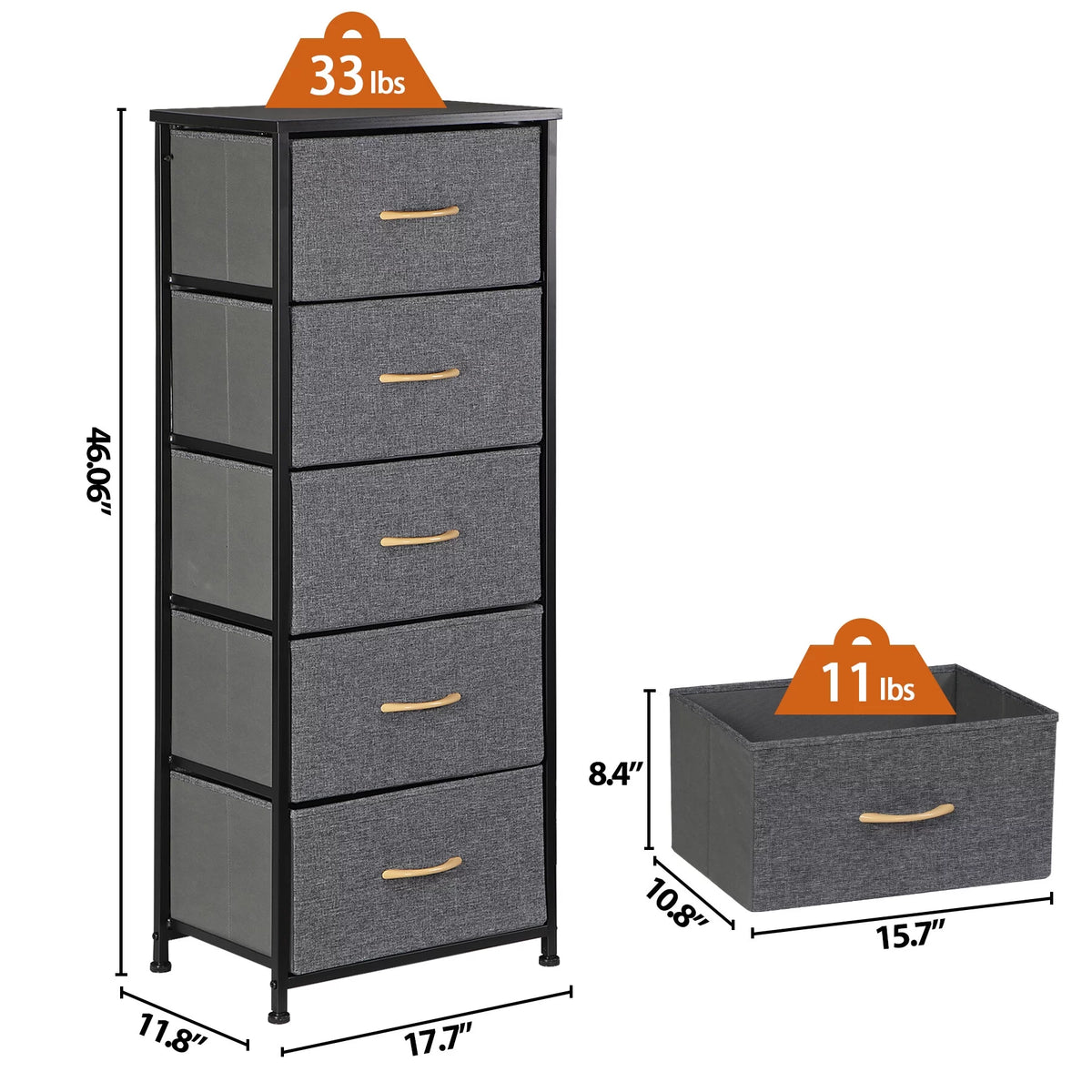 Black Metal Frame 5 Drawer Dresser Storage Tower I59346