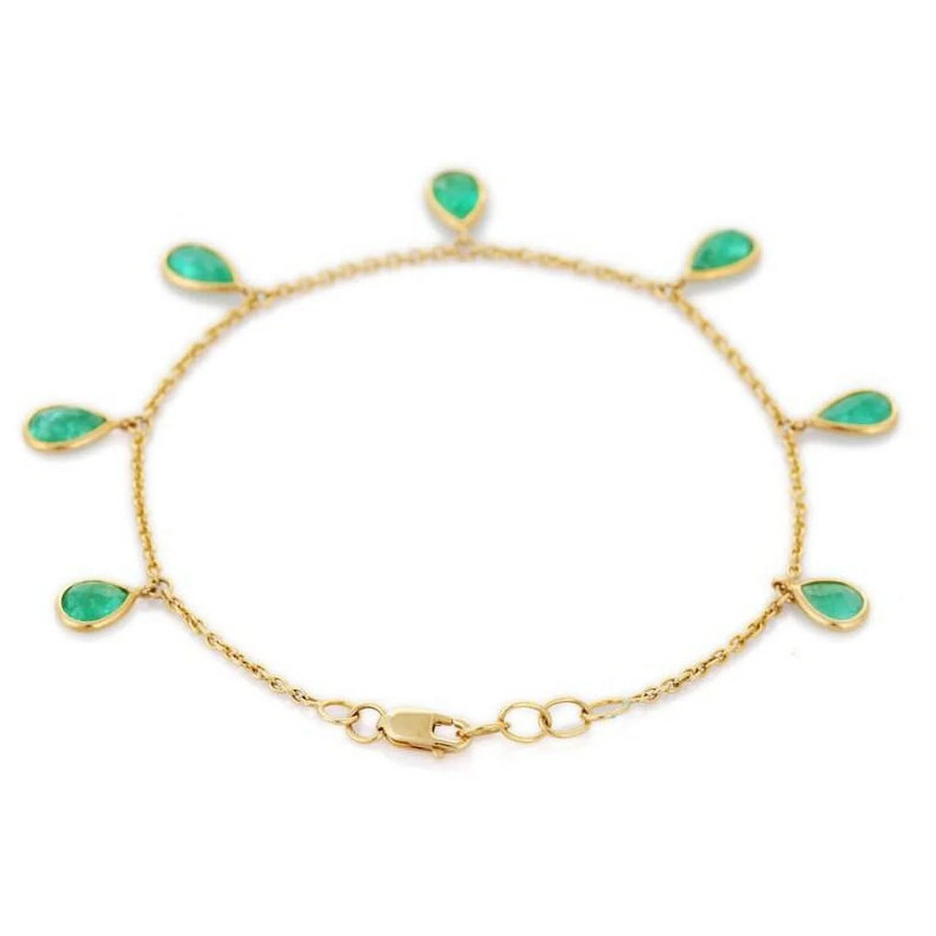 18K Solid Yellow Gold Emerald Charm Bracelet V9027