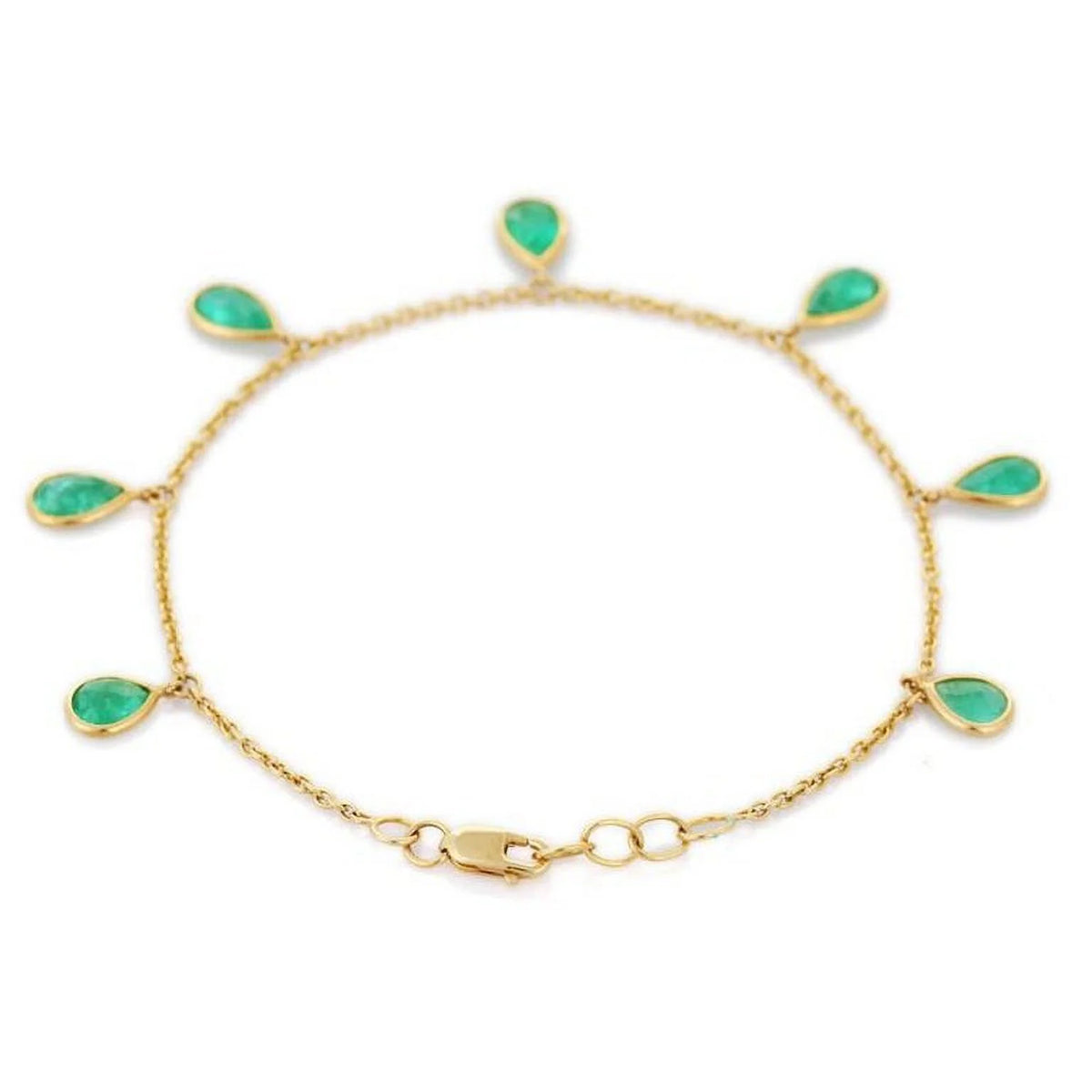 18K Solid Yellow Gold Emerald Charm Bracelet V9027