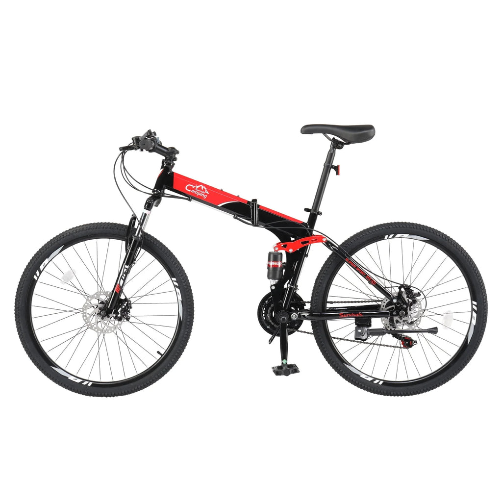 Folding Mountain Bike 21-Speed 26 inch Wheels Red J859