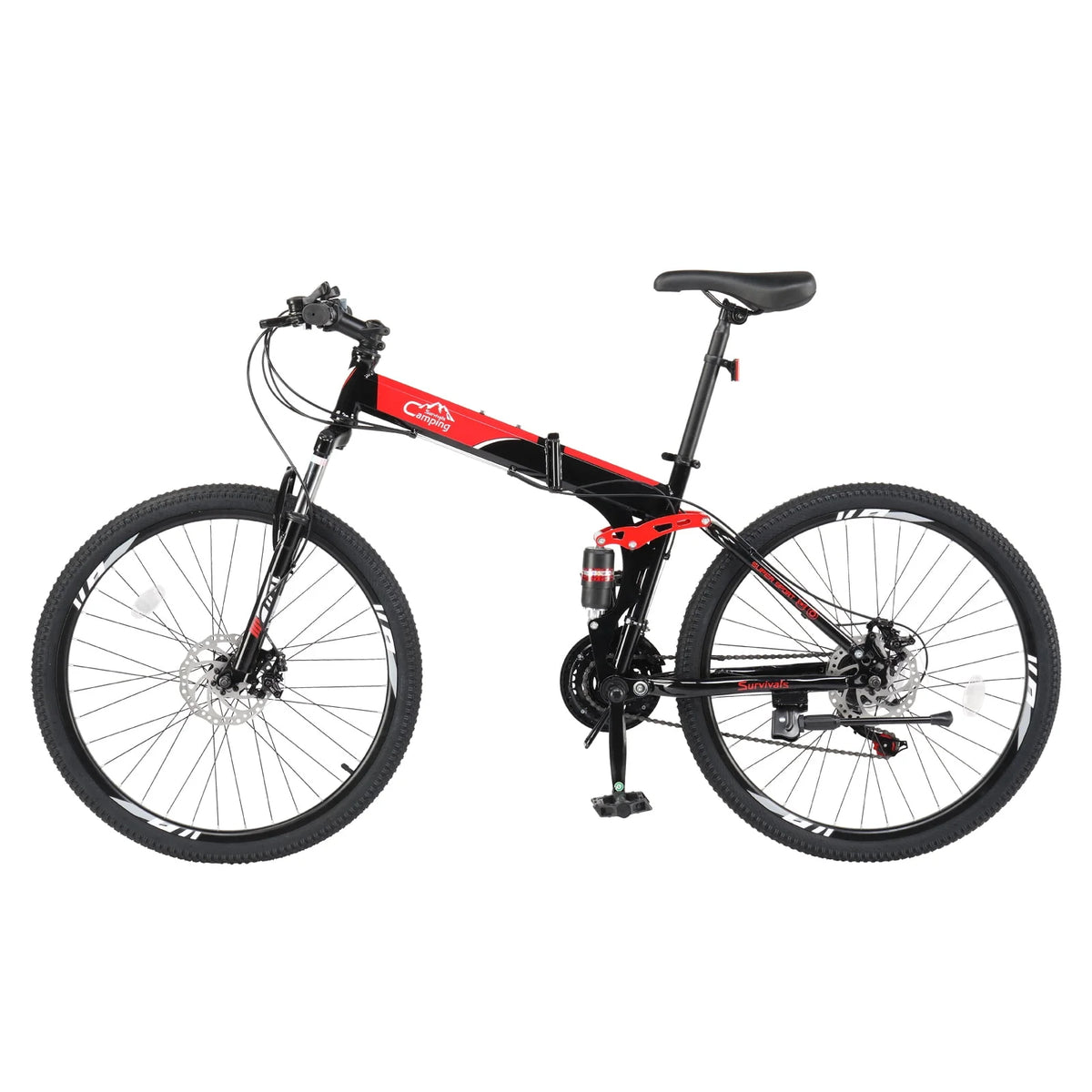Folding Mountain Bike 21-Speed 26 inch Wheels Red J859