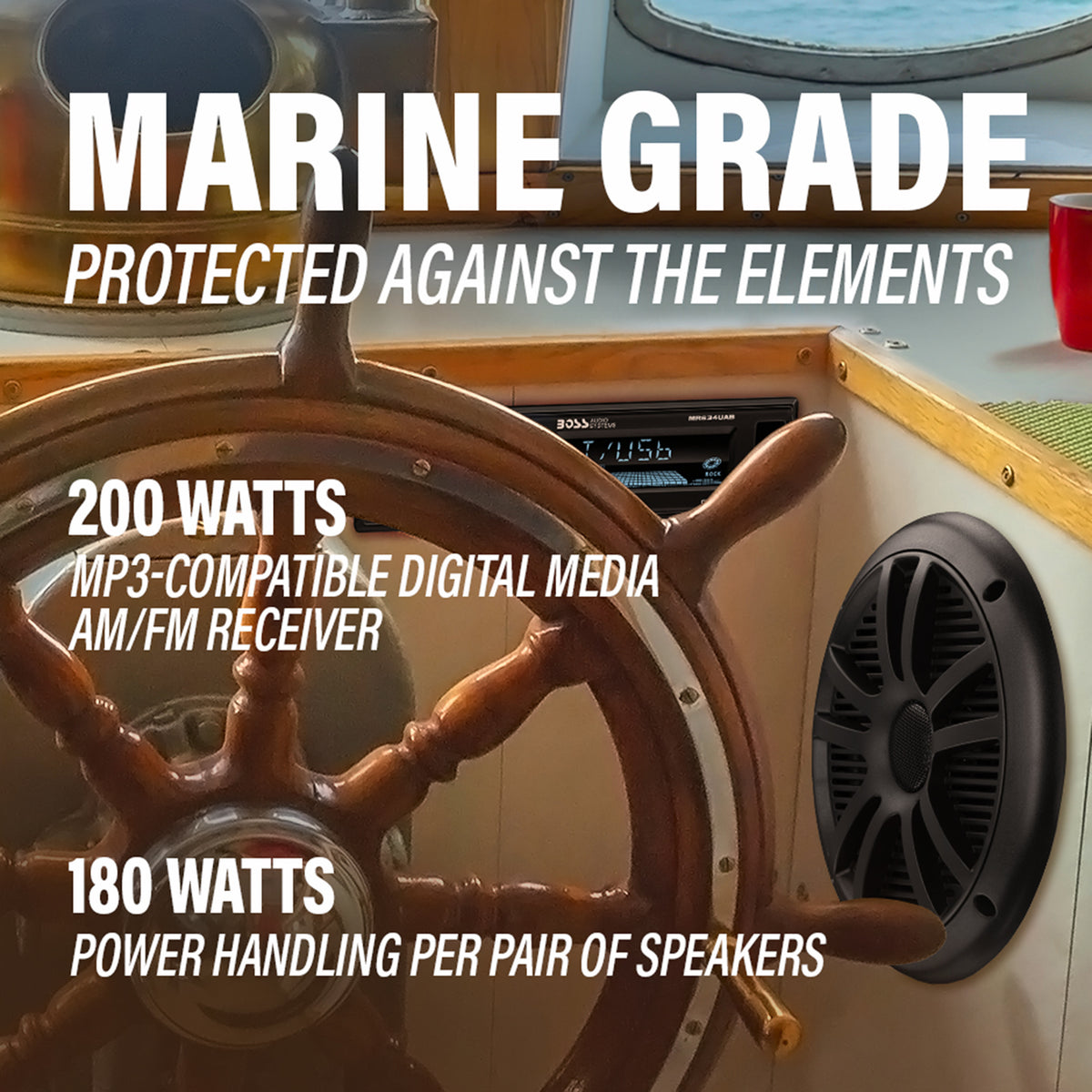Black Marine Boat Sound System Package with 2 Speakers B916861