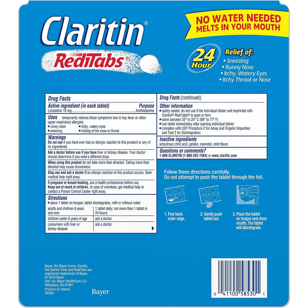 Loratadine 10 mg 24-Hour Non-Drowsy Allergy Antihistamine RediTabs I398155