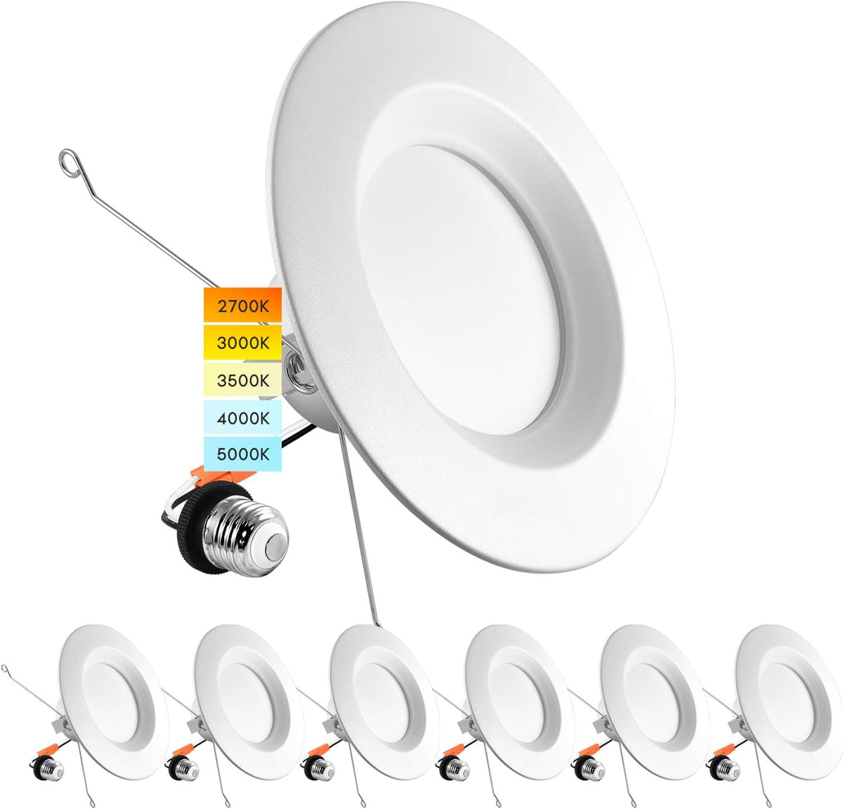 5/6 Inch LED Recessed Retrofit Downlight, 14W=90W, CCT Color Selectable, Dimmable, 1100 Lumens, Wet Rated, Smooth Trim (4 Pack) P319262