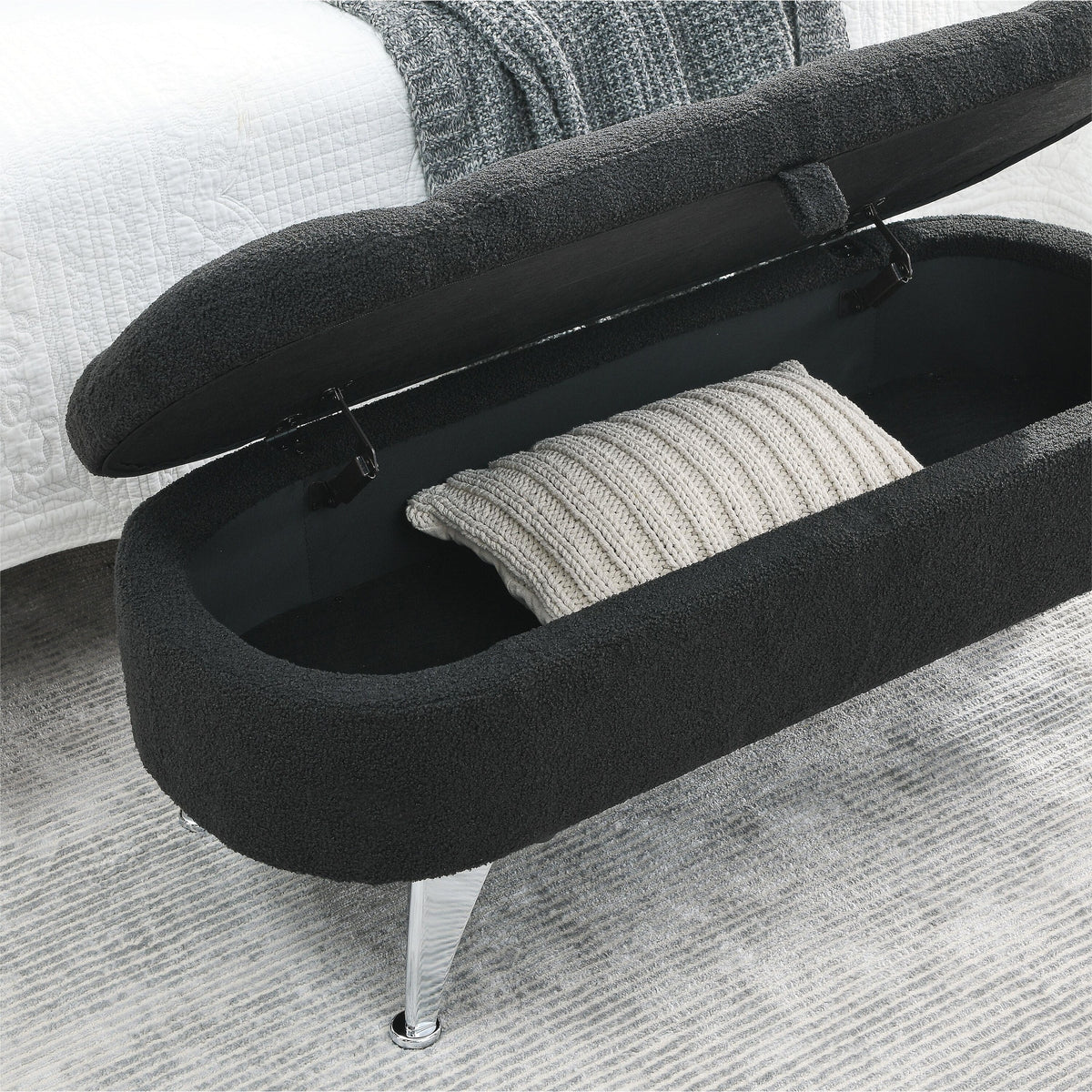 Black Teddy Storage Ottoman Bench O107502