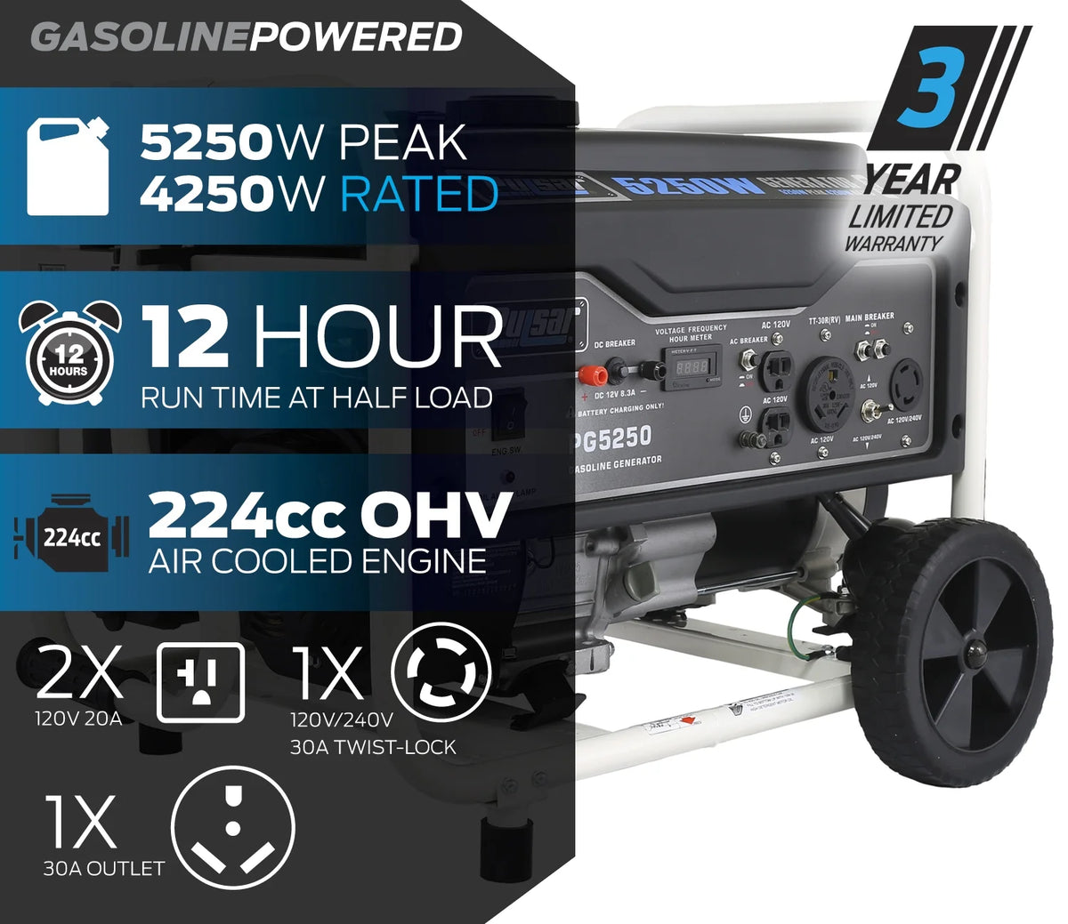 5,250 Peak Watt Gas-Powered Portable Generator T685