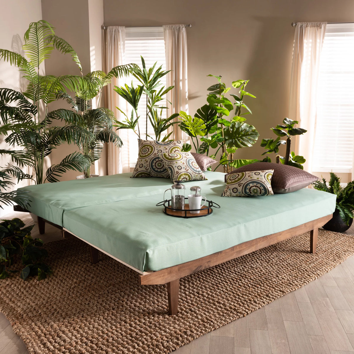 Twin Walnut Rubberwood Expandable Platform Bed Frame S2728