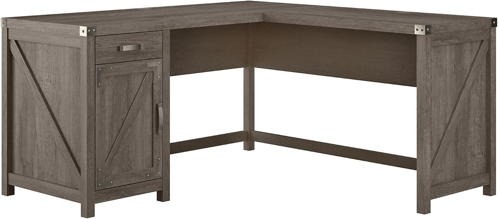 60W Cottage White L Shaped Desk with Drawer and Storage Cabinet P224565