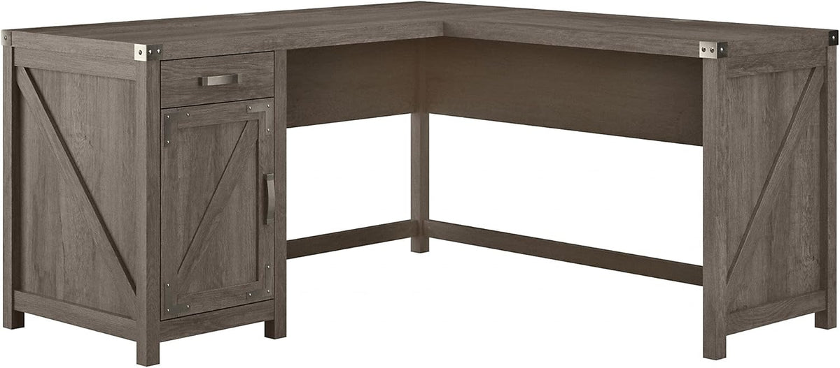 60W Cottage White L Shaped Desk with Drawer and Storage Cabinet P224565
