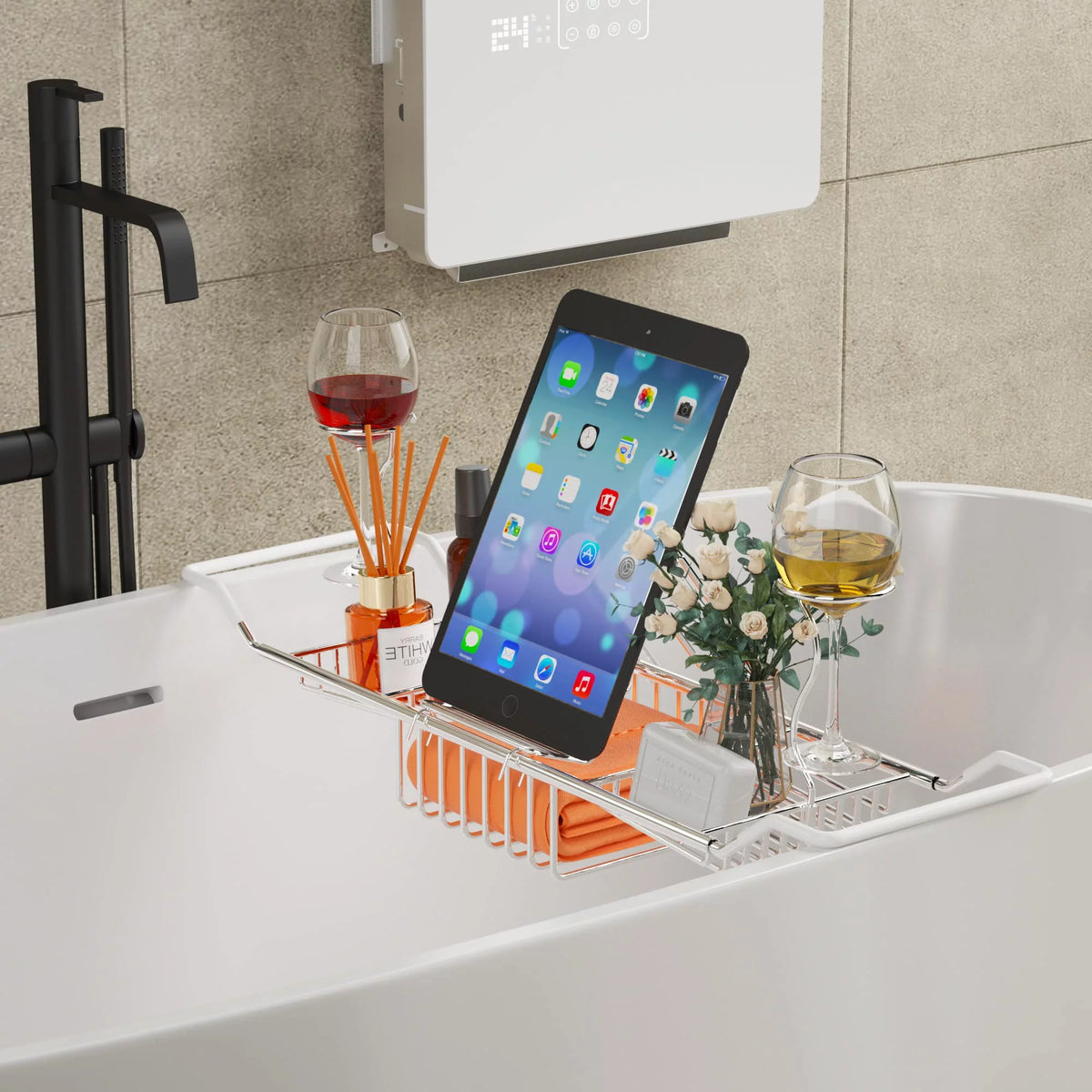 Stainless Steel Bathtub Caddy Tray with Extending Sides C2240