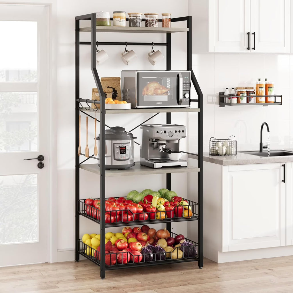 Rustic Gray 5-Tier Microwave Stand with Anti-Tip Kit G632
